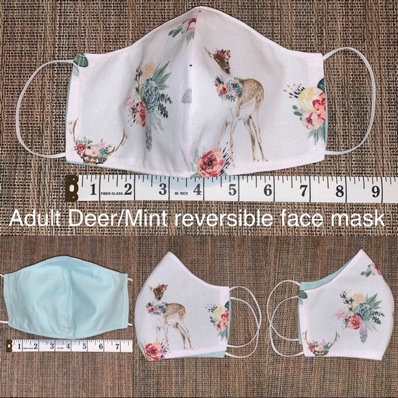 Accessories - Adult floral deer reversible fabric face mask